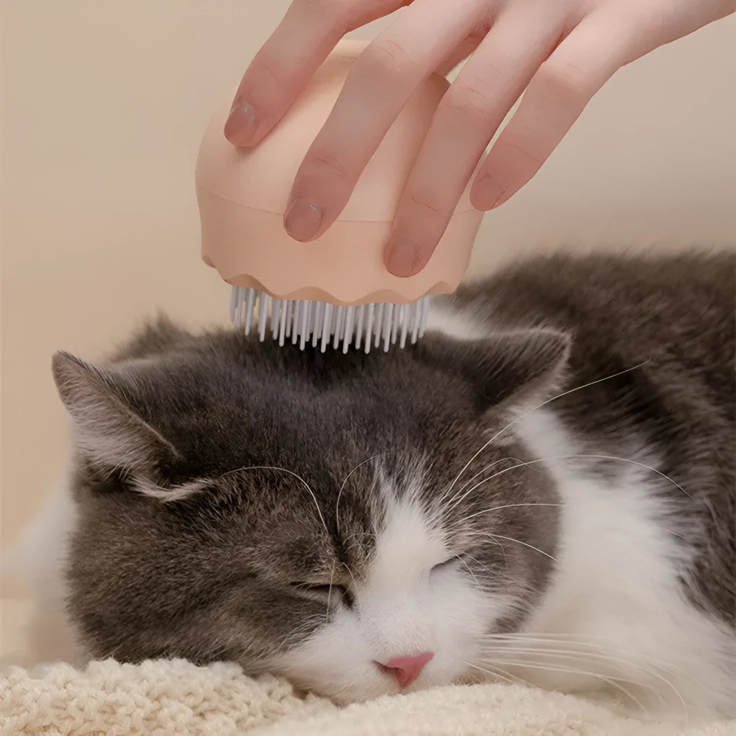 Floating massage pet needle comb with soft silicone brush head in orange pink and baby blue for cat hair cleaning