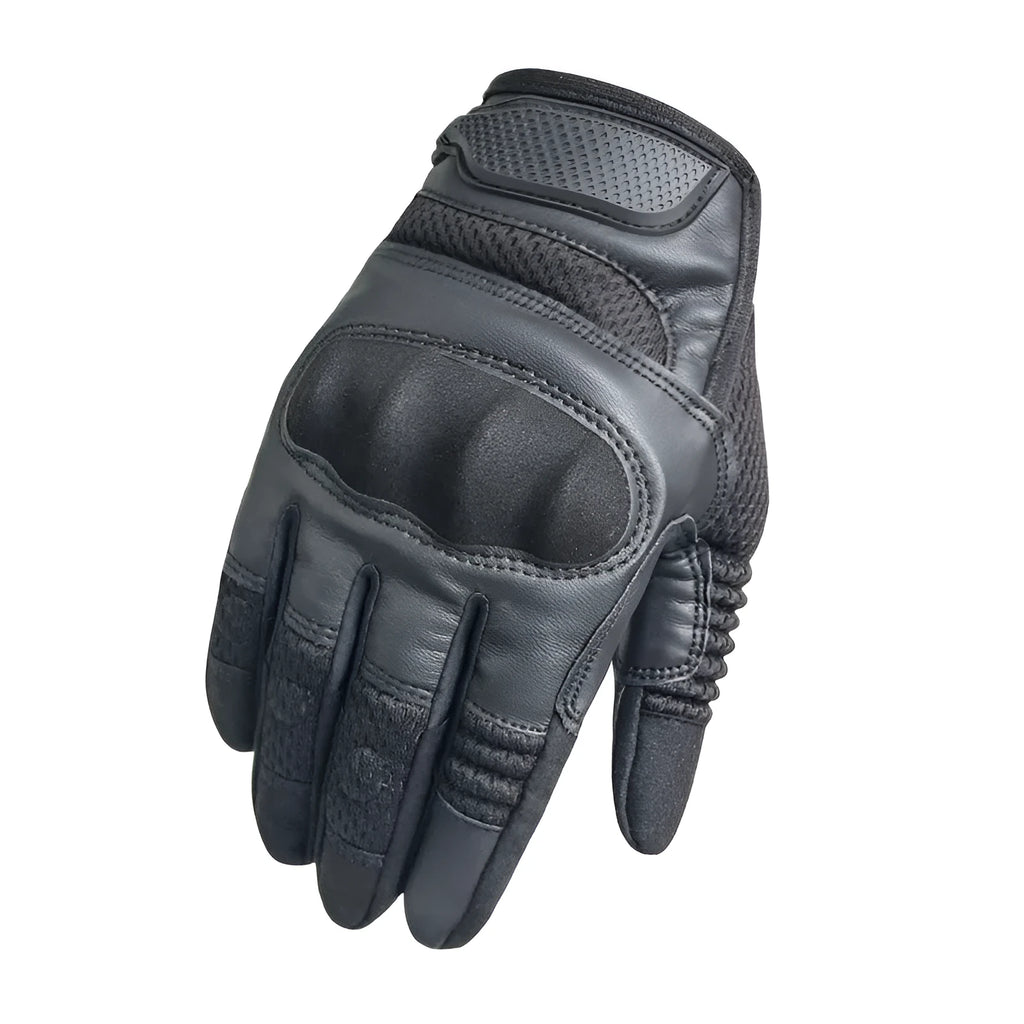 Tactical gloves in black mitten style with single colour pattern, available in sizes S to XL for outdoor use
