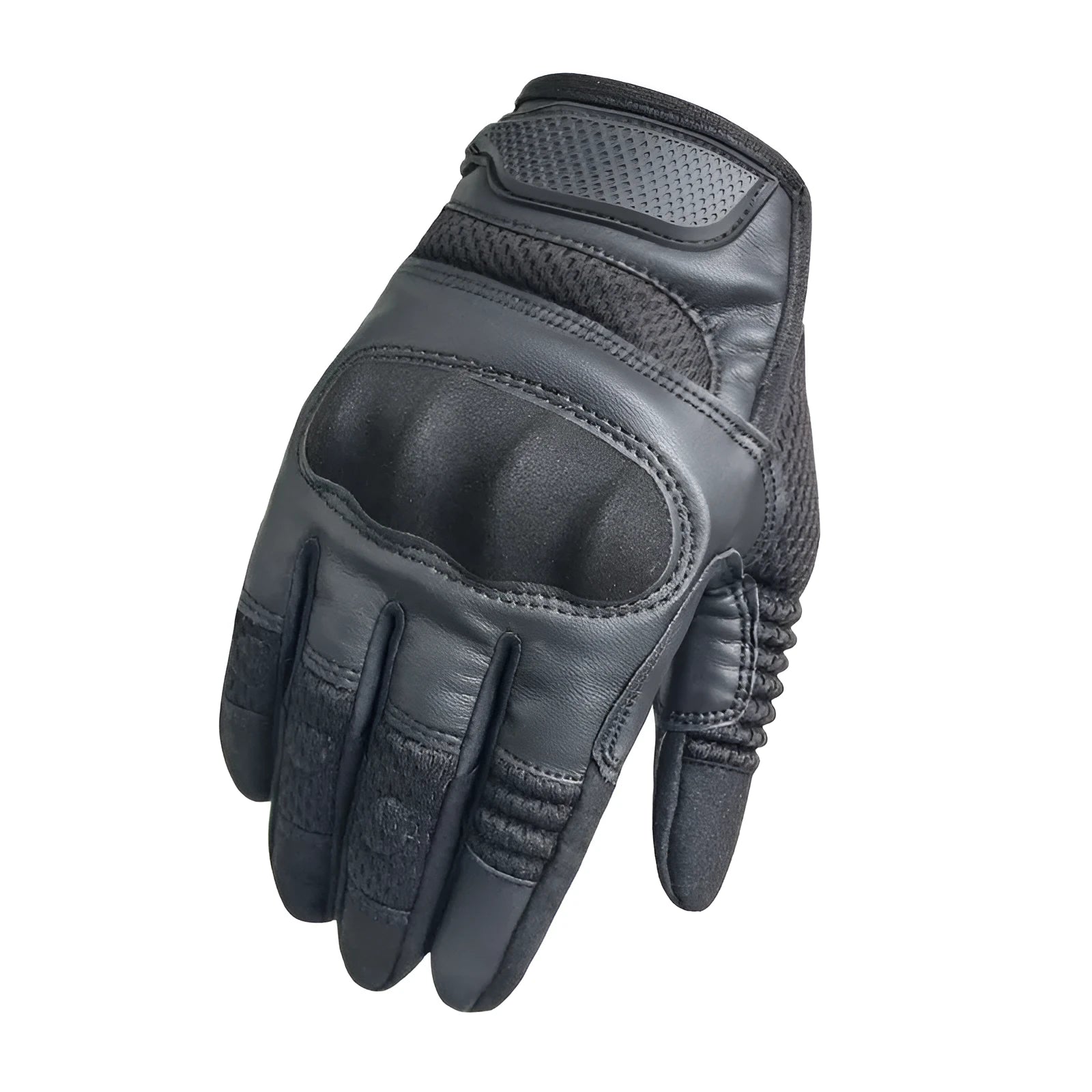 Tactical gloves in black mitten style with single colour pattern, available in sizes S to XL for outdoor use