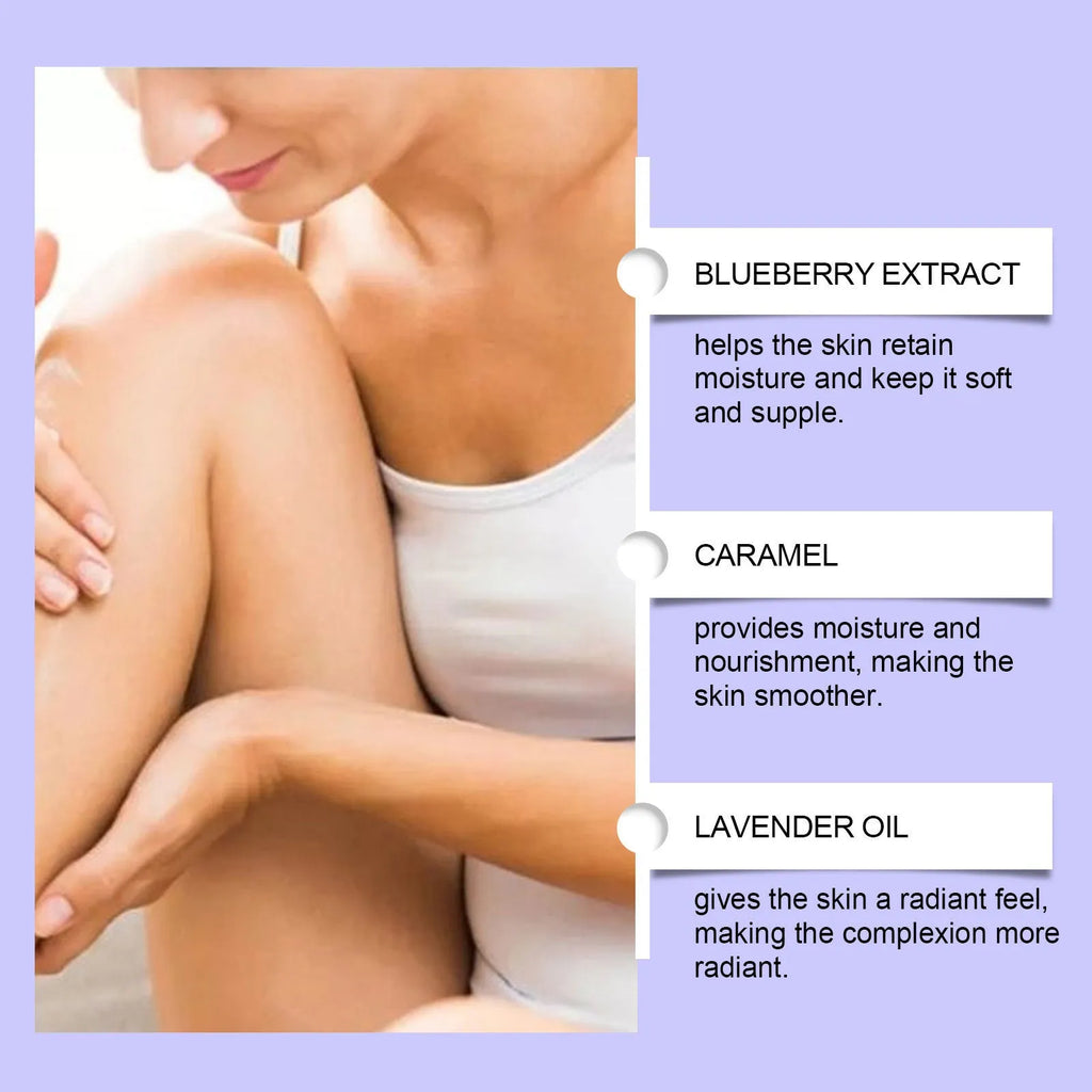 114g jar of blueberry caramel body cream with moisturising formula for all skin types
