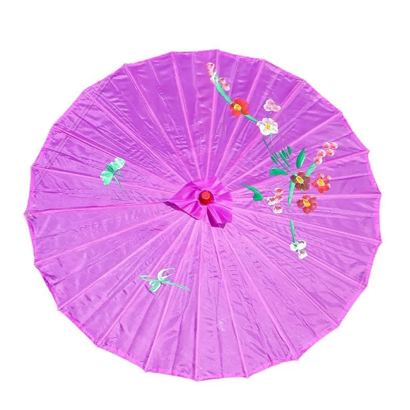 Handmade Chinese style silk dance umbrella with wooden pole, available in bright red and other colours