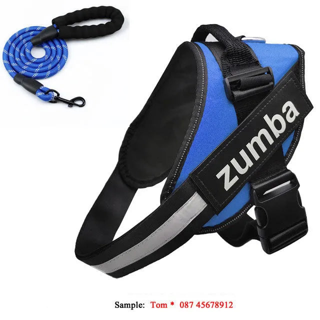 Adjustable nylon reflective dog harness and matching leash set for small to large dogs, seven colours
