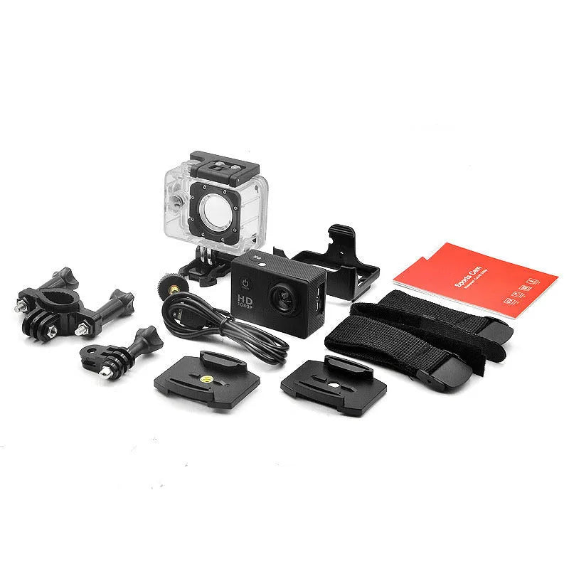 Waterproof sports camera with 2.0 inch LCD screen, 480P resolution, plastic body, in black colour