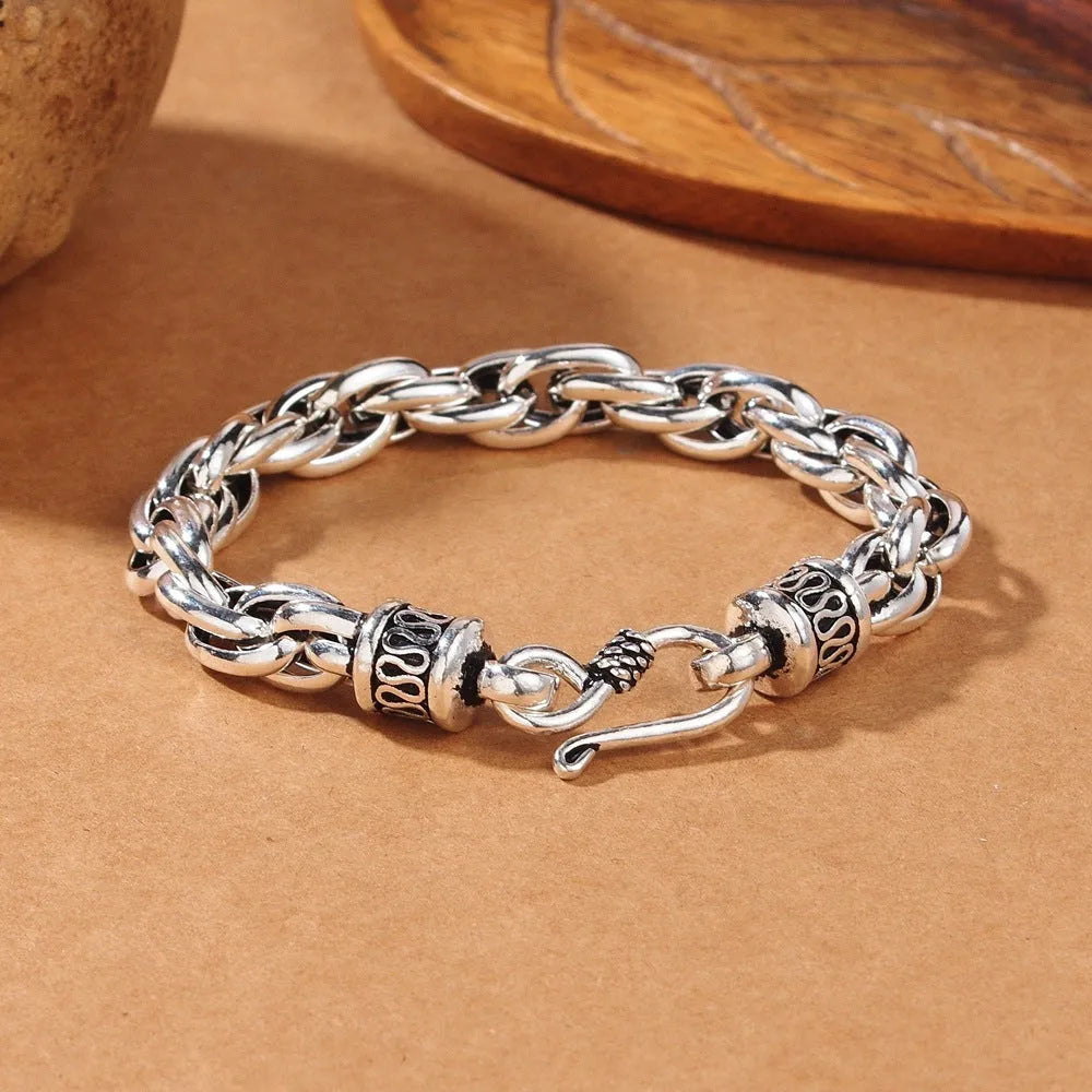 Handmade 925 silver buckle bracelet for men and women, 6mm or 8mm thick, 17-22cm length, silver colour