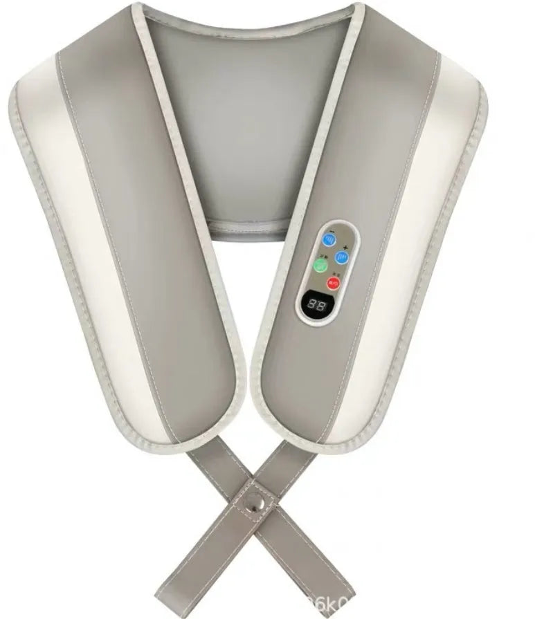Electric neck shoulder massager with heating hot compress function in PU leather, 48W 220V