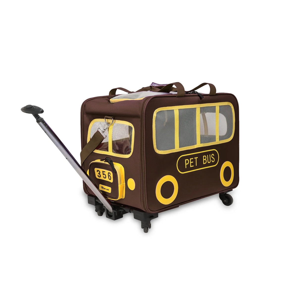 Large capacity Oxford cloth pet trolley case with wheels, cartoon design, shown in Brown, Green and Red