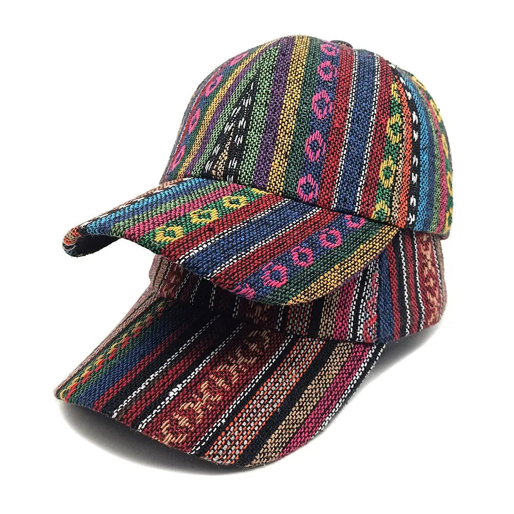 Women's bohemian-style dome crown baseball cap in a solid colour, shown from the side.