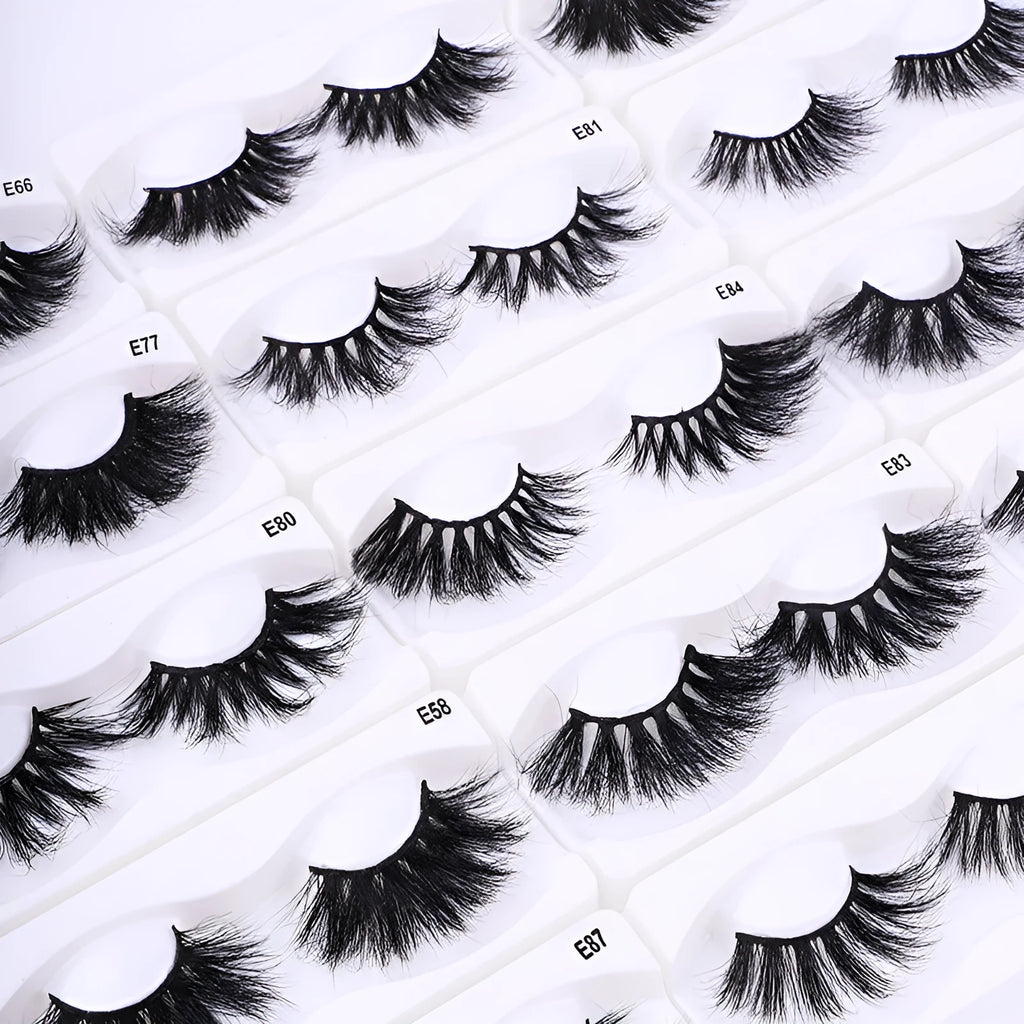 Handmade black mink hair eyelashes 25mm length on white background