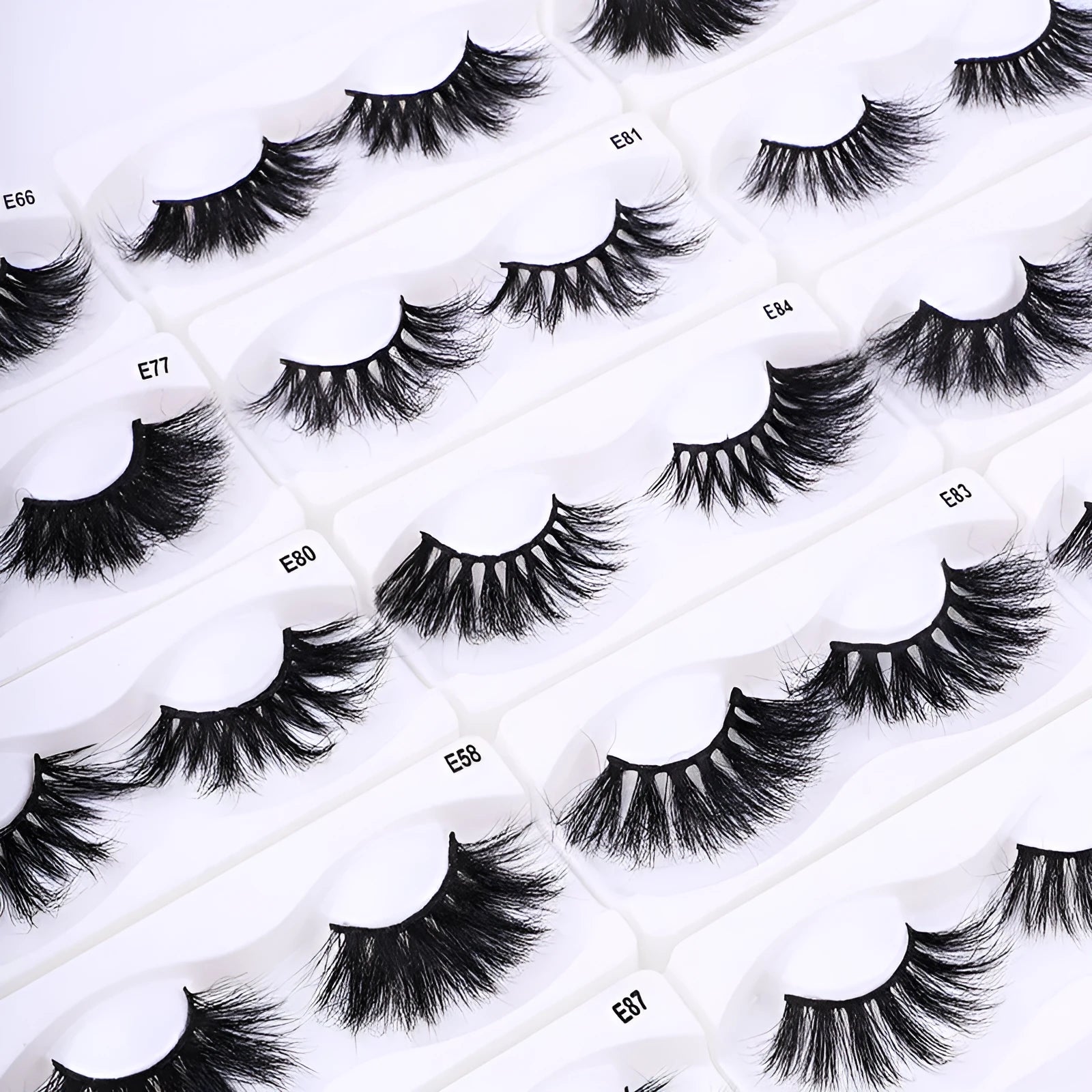 Handmade black mink hair eyelashes 25mm length on white background