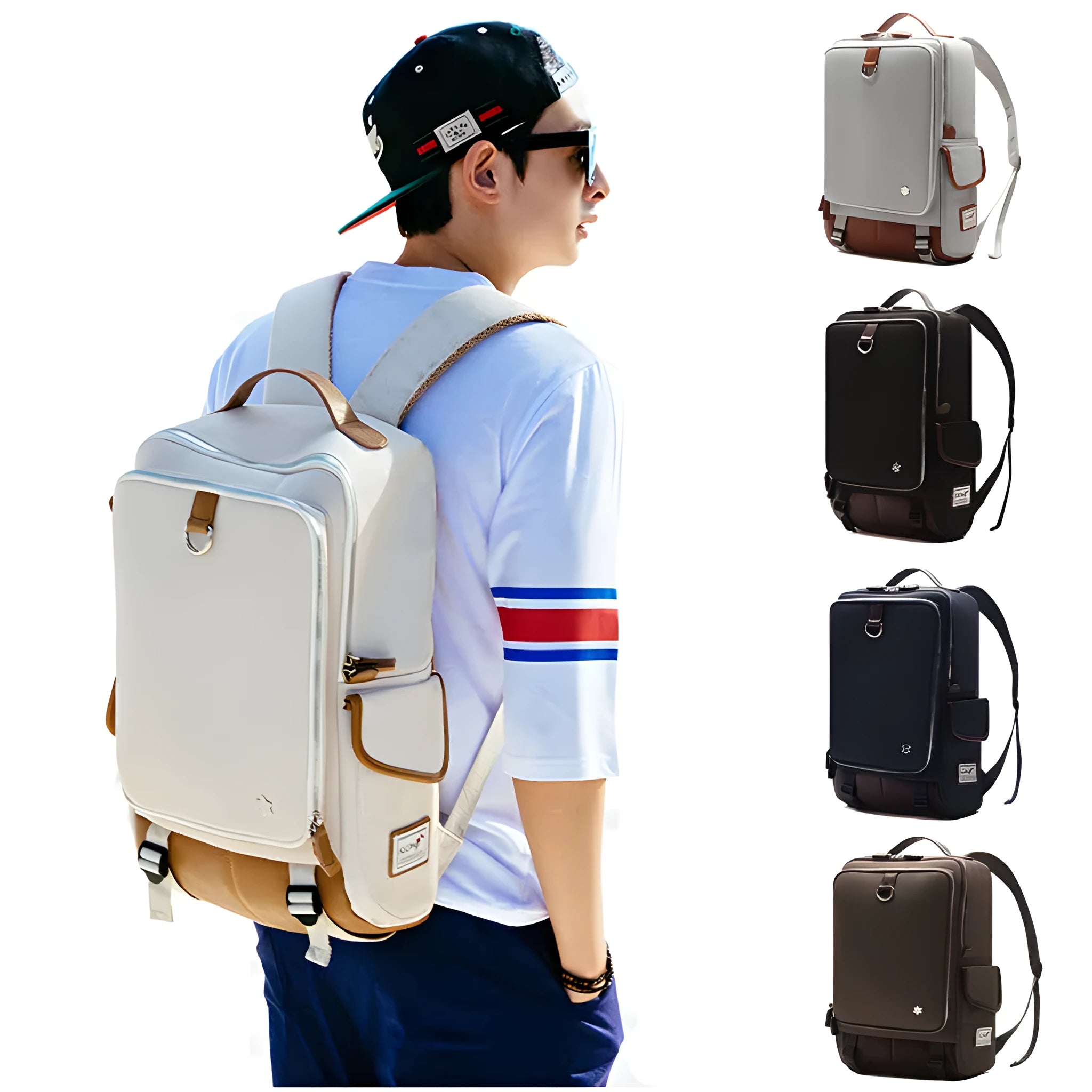 Modern men's backpack in durable Oxford cloth, shown in Army Green colour, with dimensions 30cm wide by 46cm high.