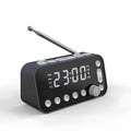 Black DAB+ bedside alarm clock with large LED display, upgrade pig tail antenna, and two USB charging ports.