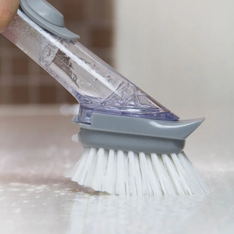 2 in 1 long handle cleaning brush with removable brush head and sponge attachment, PP and nylon materials, kitchen dishwashing tool