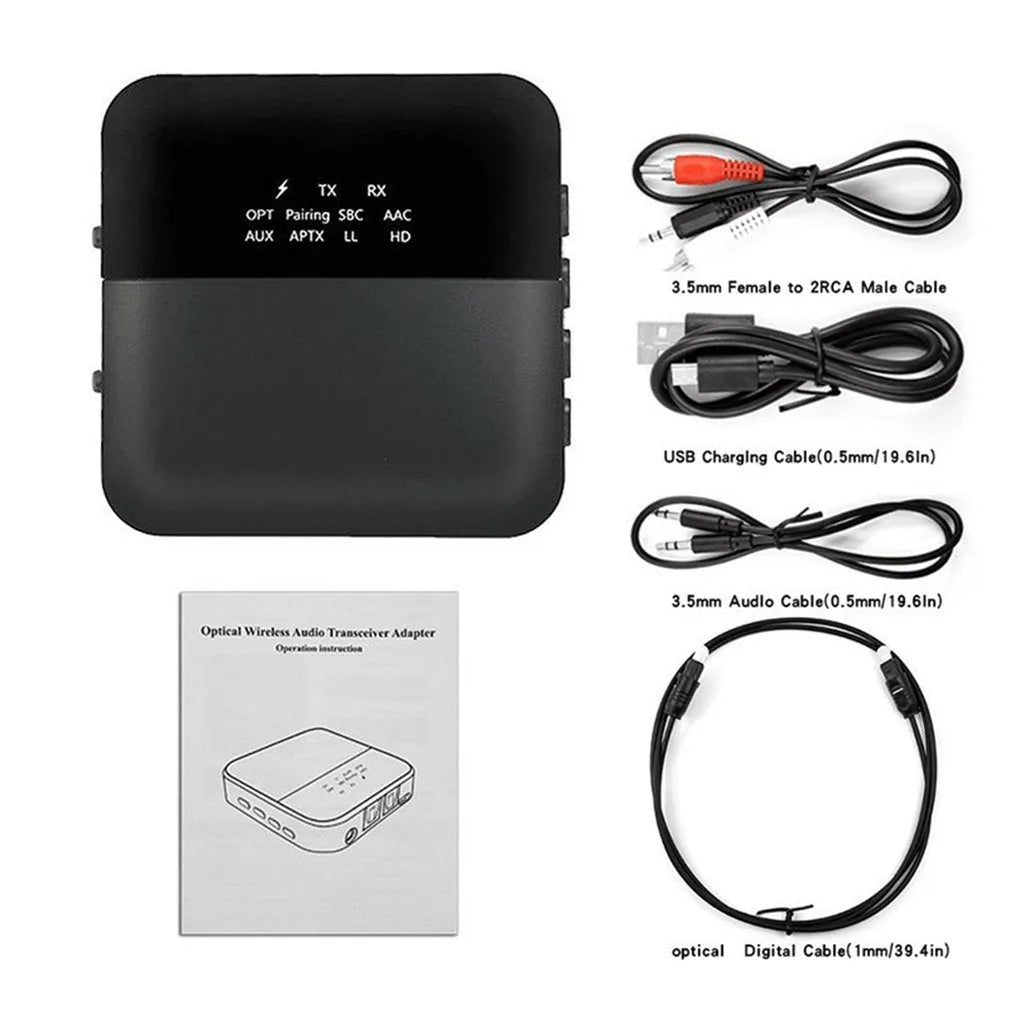 CSR8675 Bluetooth 5.0 adapter receiver in black with Micro USB charging port and AUX input