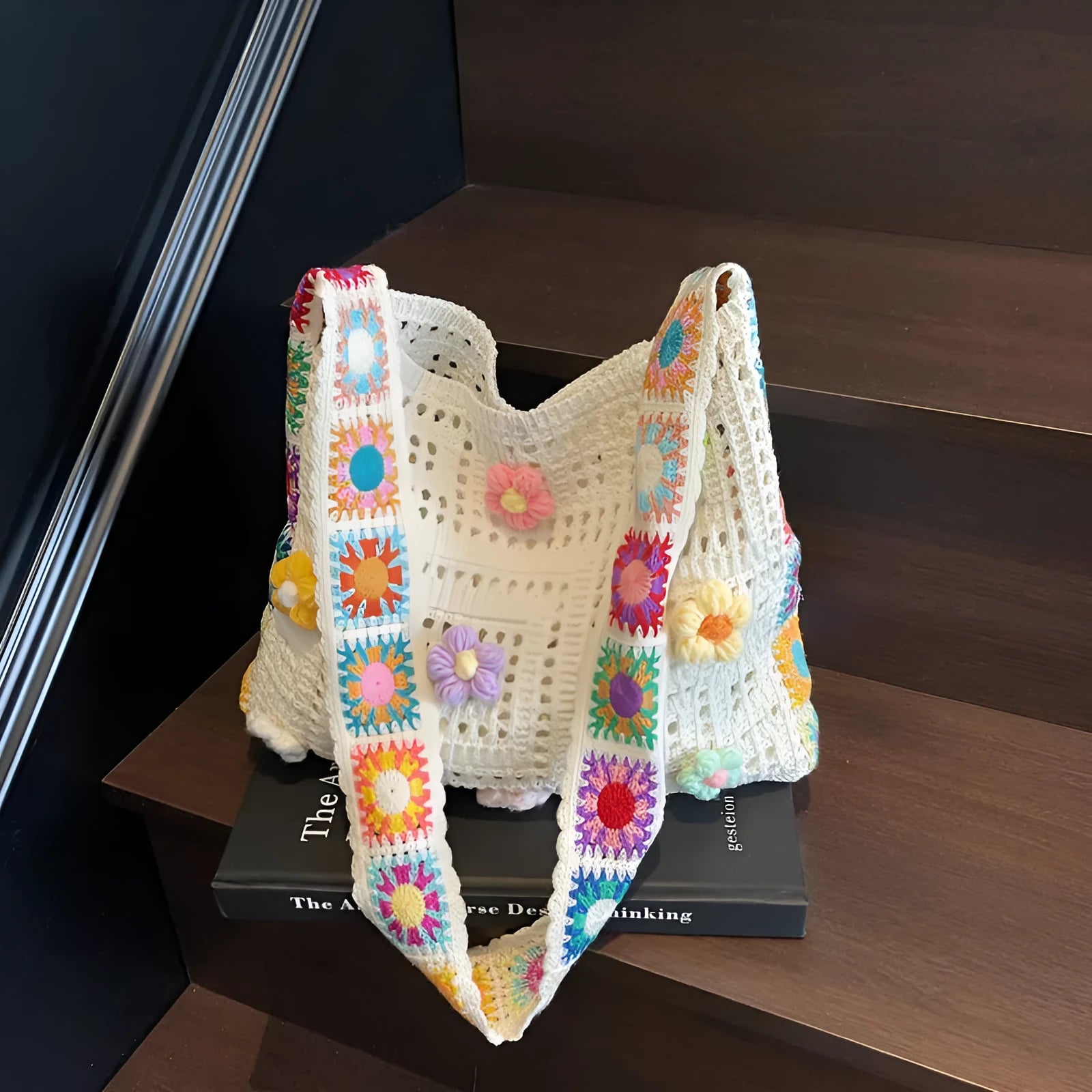 Casual woven hollow beach bag in knitted polyester, shown in milky white with a single shoulder strap.