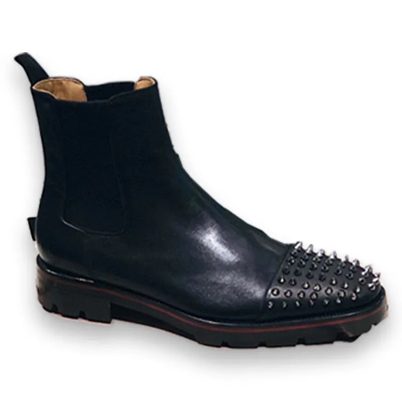 Leather high-top business casual shoes with cowhide upper in black colour variations