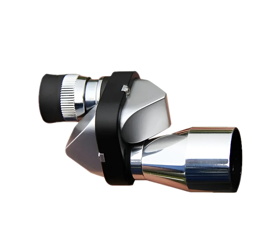 Compact black aluminium alloy 8x20 pocket monocular telescope with folded eyecup, shown with canvas carry bag and lens cloth.