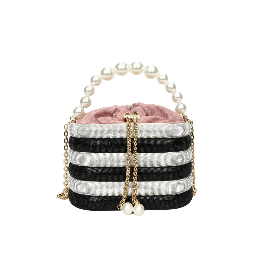 Women's round one-shoulder crossbody bag with pearl bead decoration in European retro style