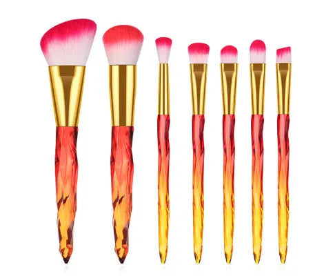 Ten clear crystal handle foundation brushes with artificial fibre bristles in four colours