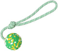 Dog ball on rope toy with natural rubber ball and nylon rope for interactive play