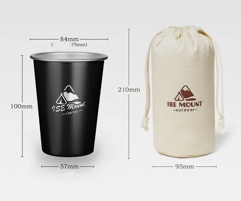 304 stainless steel camping cup set with four 350ml cups in Army Green, Black, or White