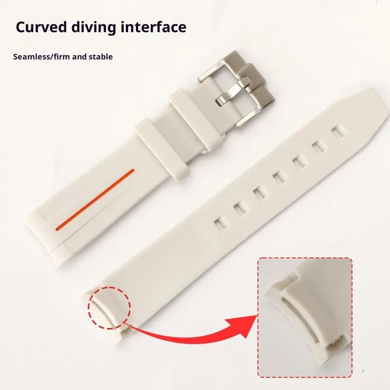 Curved smart watch strap in Khaki with 20mm width, made from TPU, lying flat on surface