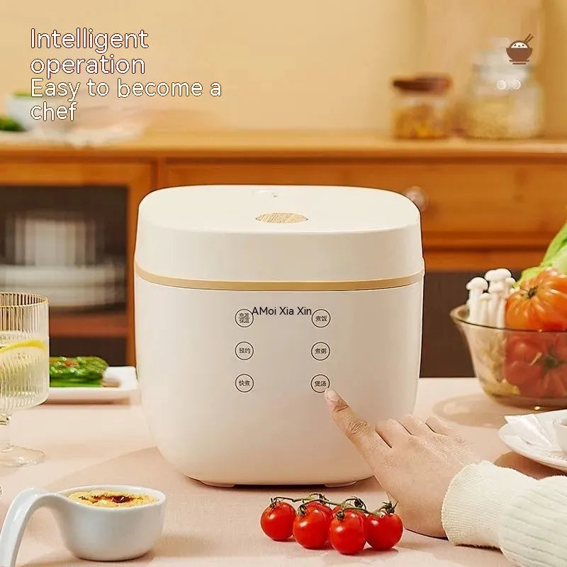 White intelligent multi-function rice cooker with 3L capacity and black inner pot on kitchen counter
