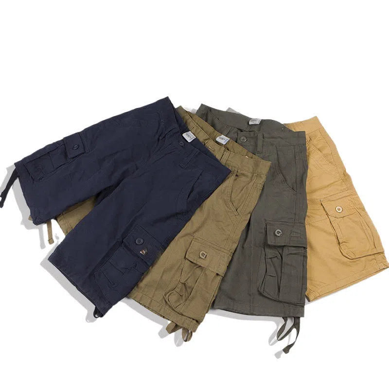 Retro Japanese double-layer waistband cotton casual trousers for men in Army Green colour