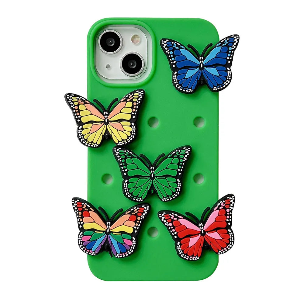 Three-dimensional colorized butterfly silicone phone case anti-fall for Apple iPhone