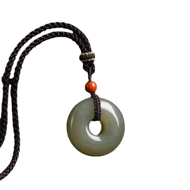 Hetian jade safety buckle pendant necklace, 24mm unisex design in gray jade or smoky violet