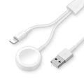 White two-in-one wireless watch charger with USB connection port
