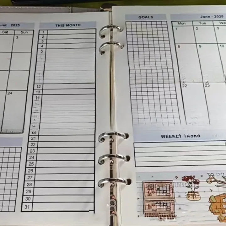 Weekly planner notebook with black or brown cover and coated paper pages in European style