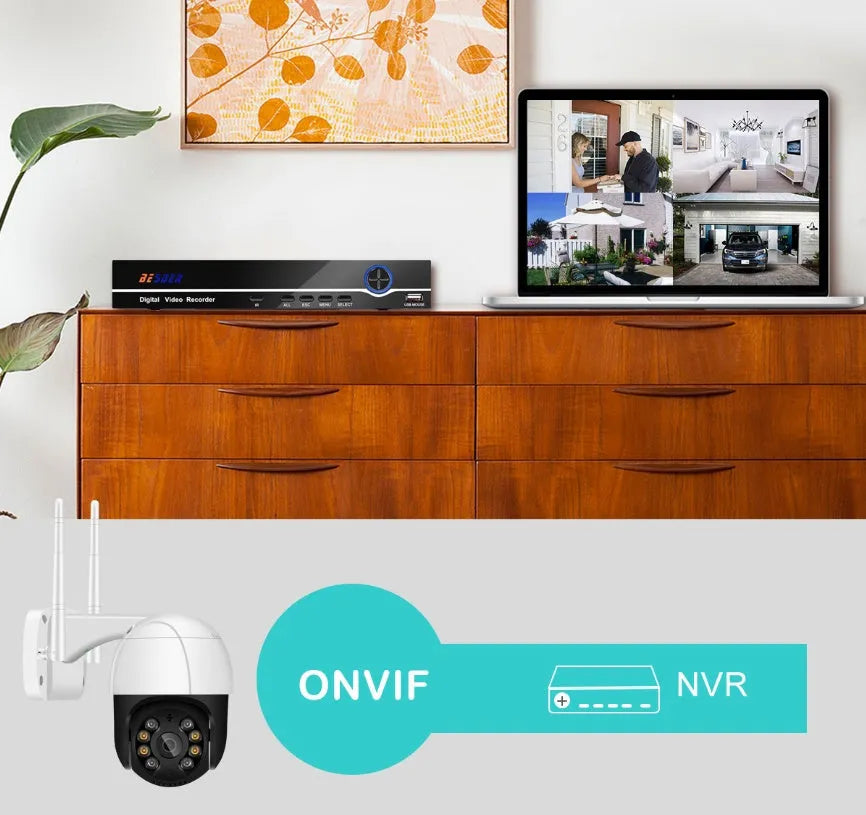 White wireless WiFi PTZ surveillance camera ball machine with dual antennas and black light night vision, 1080P