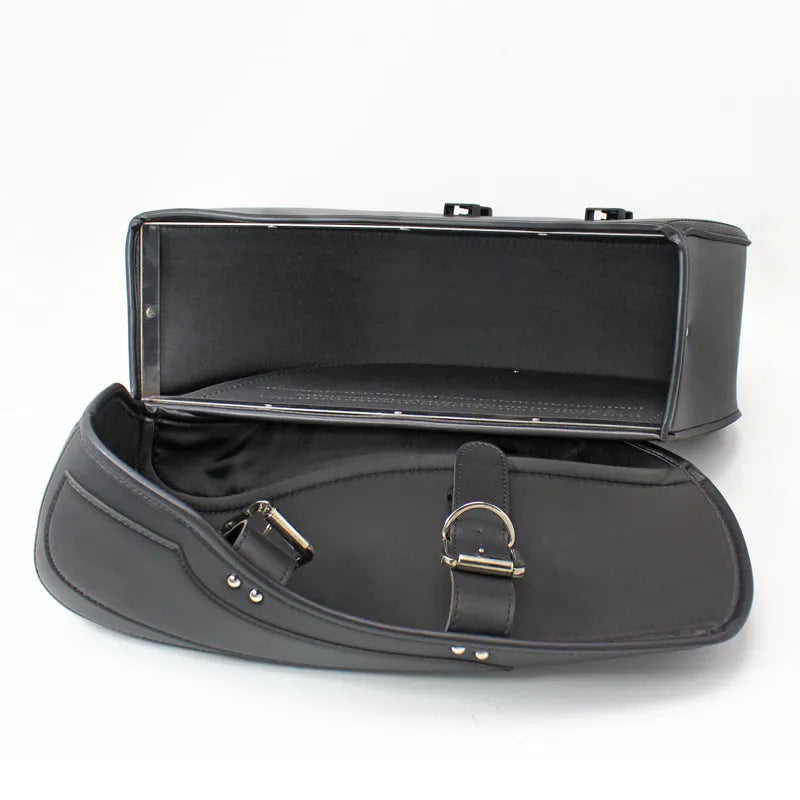 Retro brown PU leather motorcycle side box saddle bag mounted on a bike