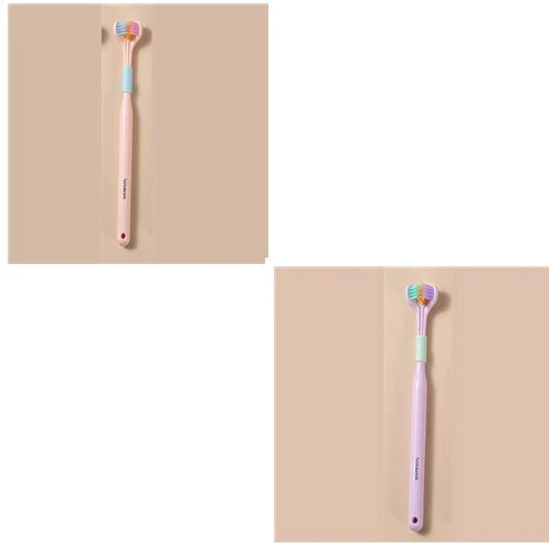 3-in-1 Soft Bristle Toothbrush with Tri-Sided Brush Head and Temperature-Responsive Bristles