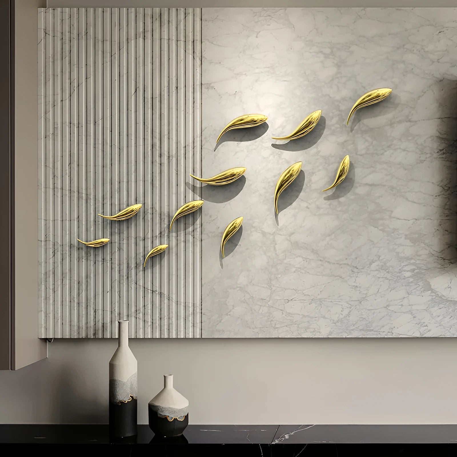 Plastic irregular shaped wall pendant in silver colour for living room decoration