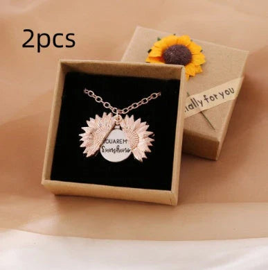 A stunning sunflower pendant necklace with an adjustable chain in various fashionable colors