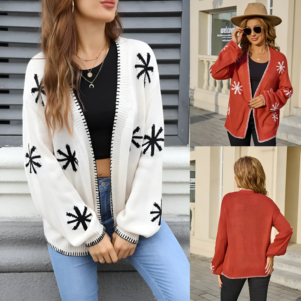 Plus size women's jacquard flower pattern knitted coat in loose fit street fashion style