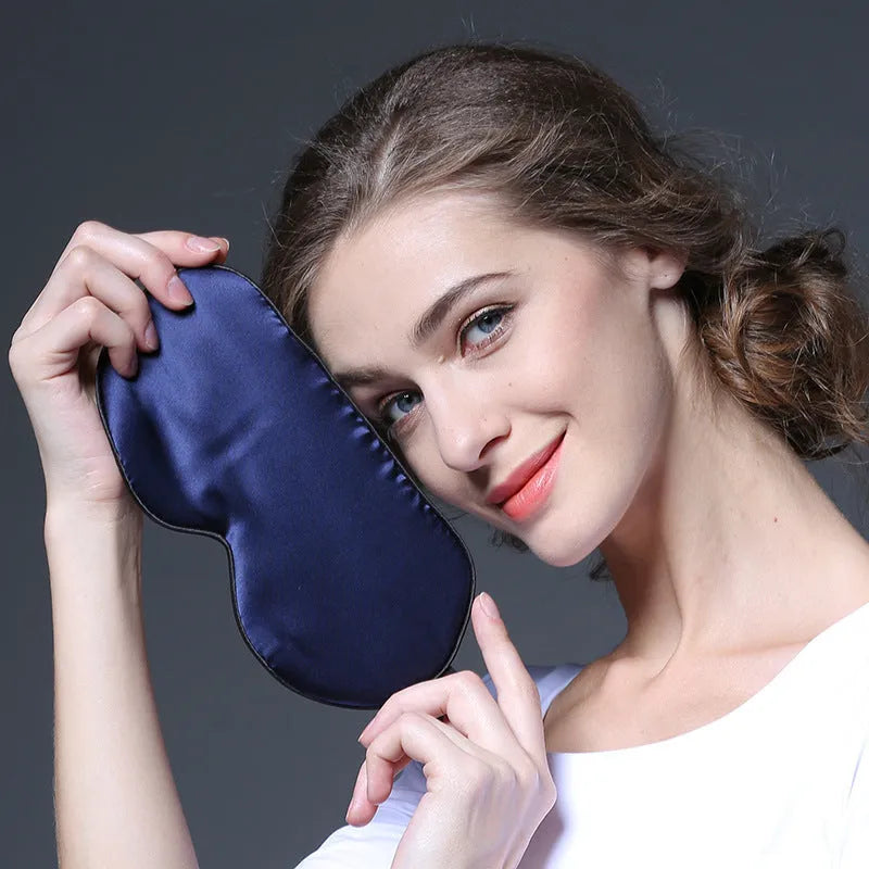 Double-sided mulberry silk sleep eye mask with embroidered pattern in champagne colour