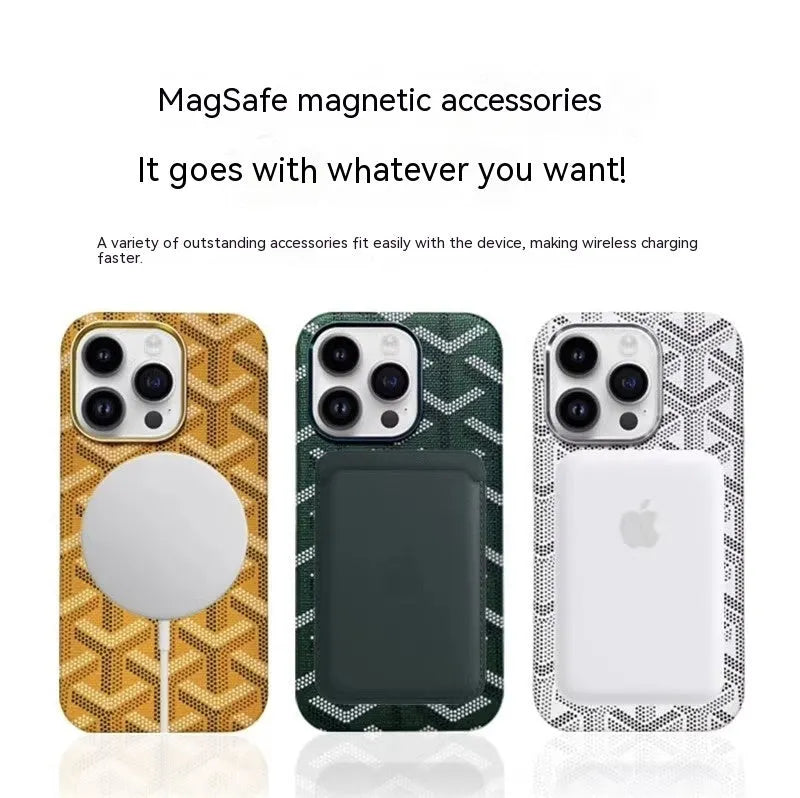 Leather phone case in green with magnetic suction and all-inclusive drop-resistant design for iPhone 12-15