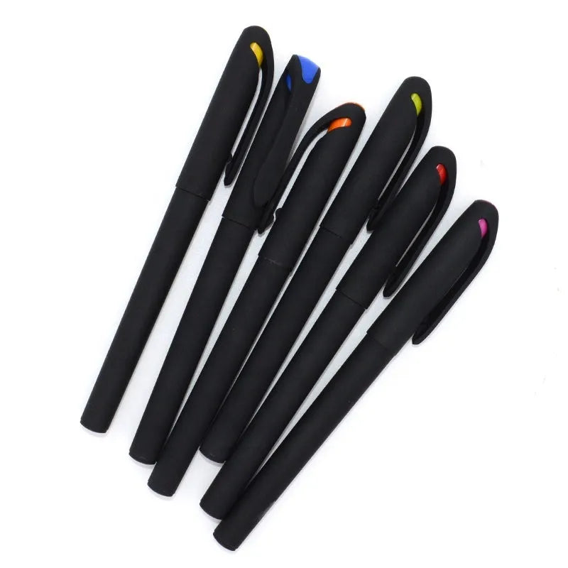 10 plastic gel pens in various colours showing 14cm length with black ink refills for advertising gifts