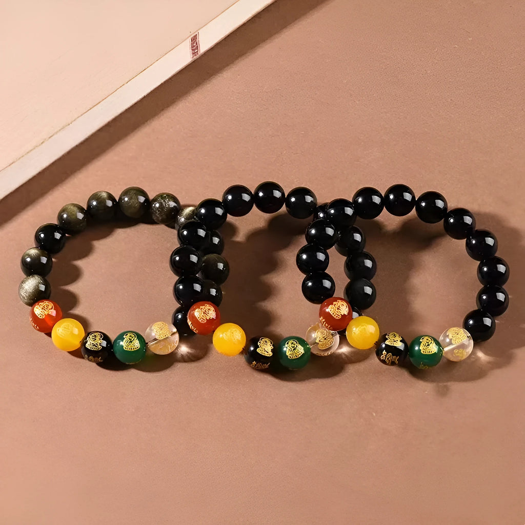 Men's rainbow eye obsidian bracelet with gold obsidian beads in new Chinese style