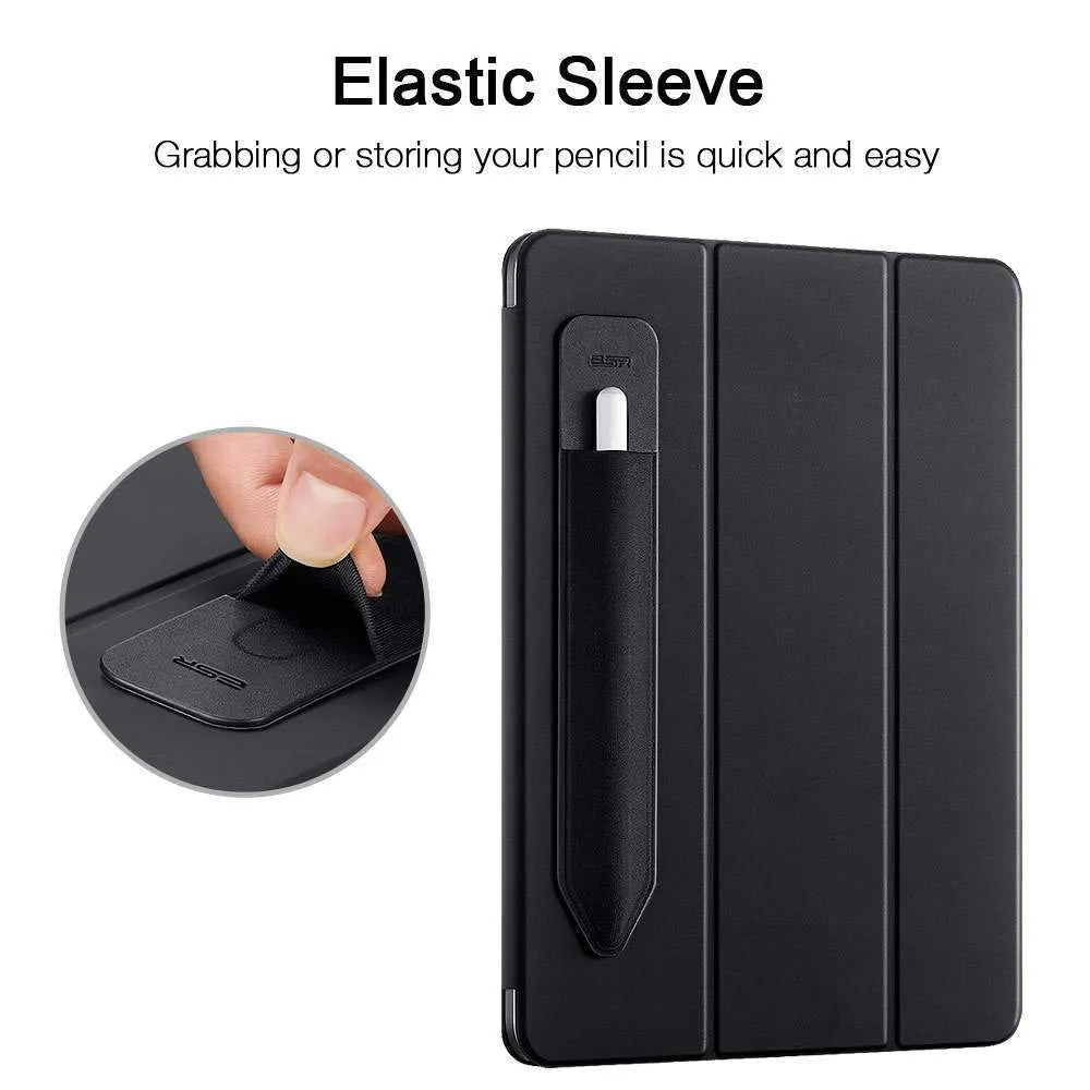 Silicone Apple Pencil holder with bandage back cover in black, white, rose gold, or silver.