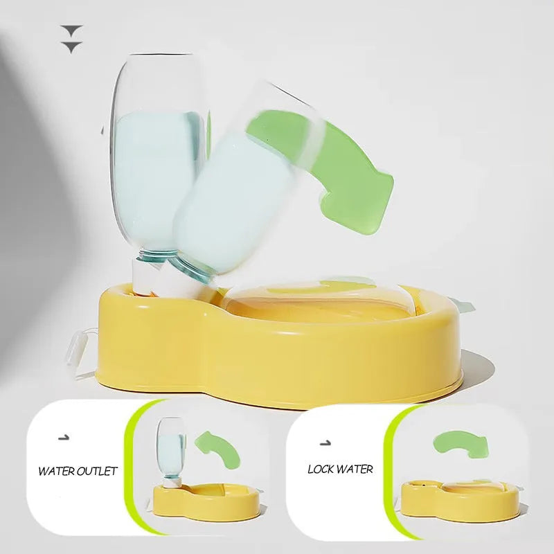 Green portable dog water bottle with pull-out drinking bowl on a table