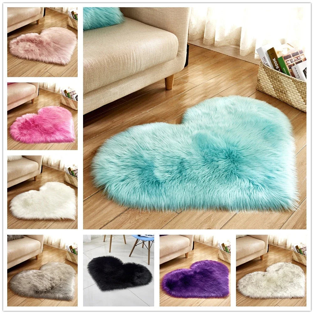 Soft and plush heart-shaped rug in various colors, perfect for cozy home decor