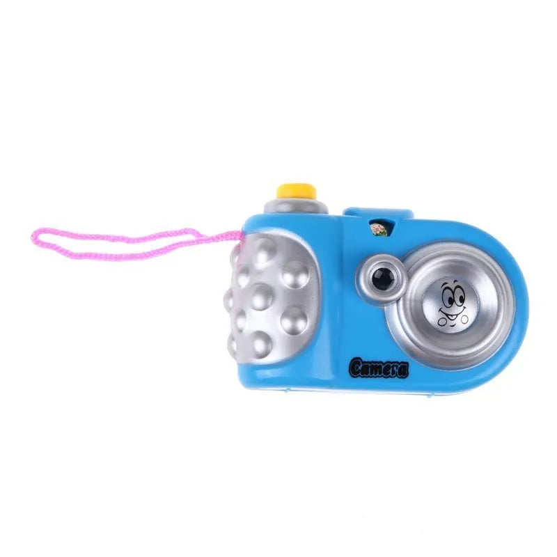 Blue or pink kids plastic projection camera toy with a sliding lens for animal image projection.