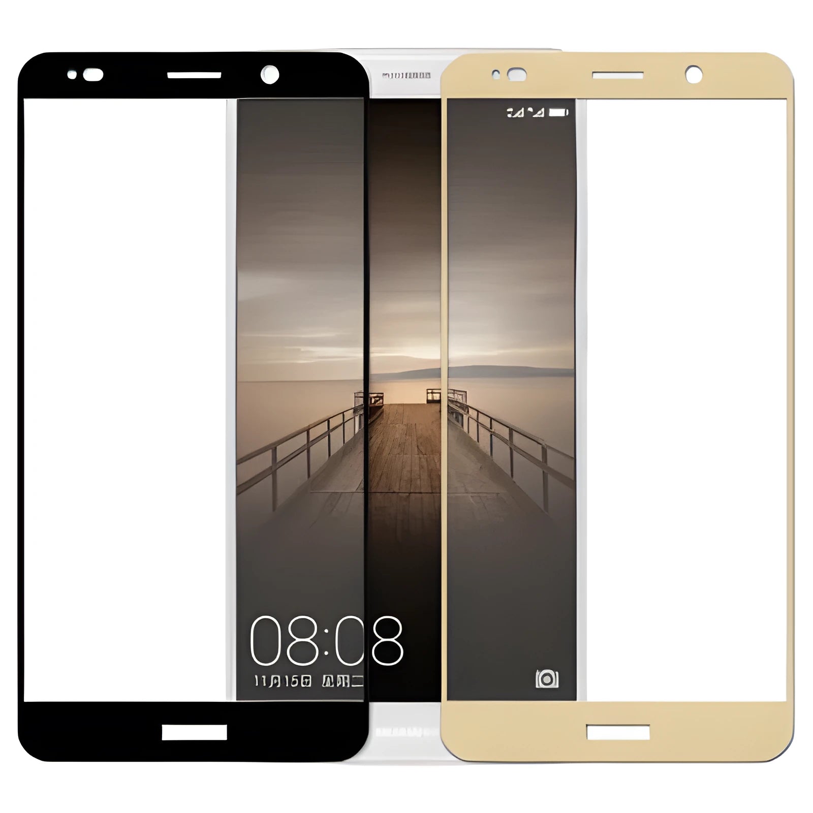 HUAWEI Mate10 toughened glass screen protector showing black, gold, and white colour options