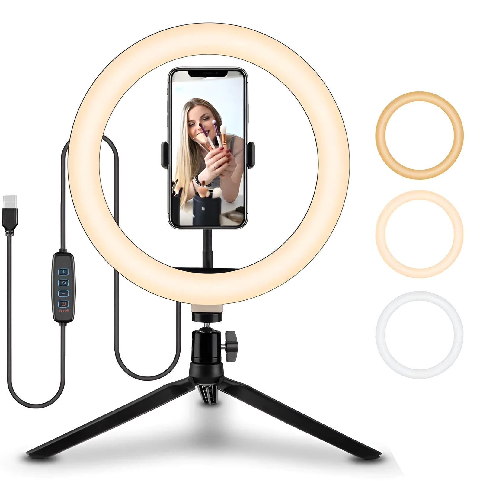 10-inch ring light on metal bracket for smartphone photography