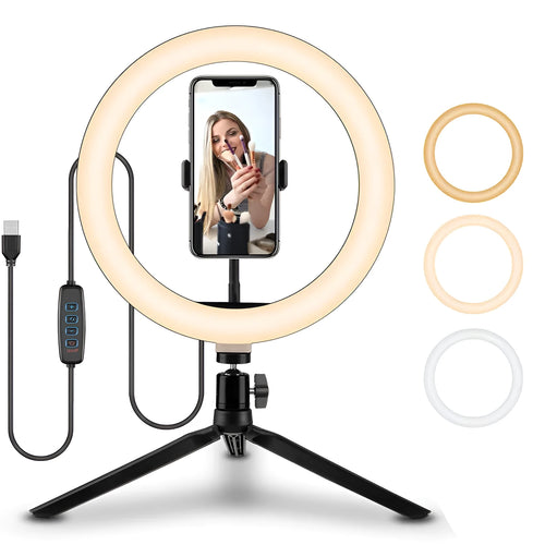 10-inch ring light on metal bracket for smartphone photography