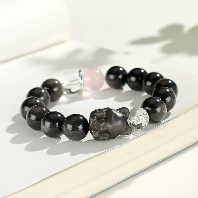 Silver Stone Fox crystal beaded bracelet for women with electroplated finish and mixed crystal beads.