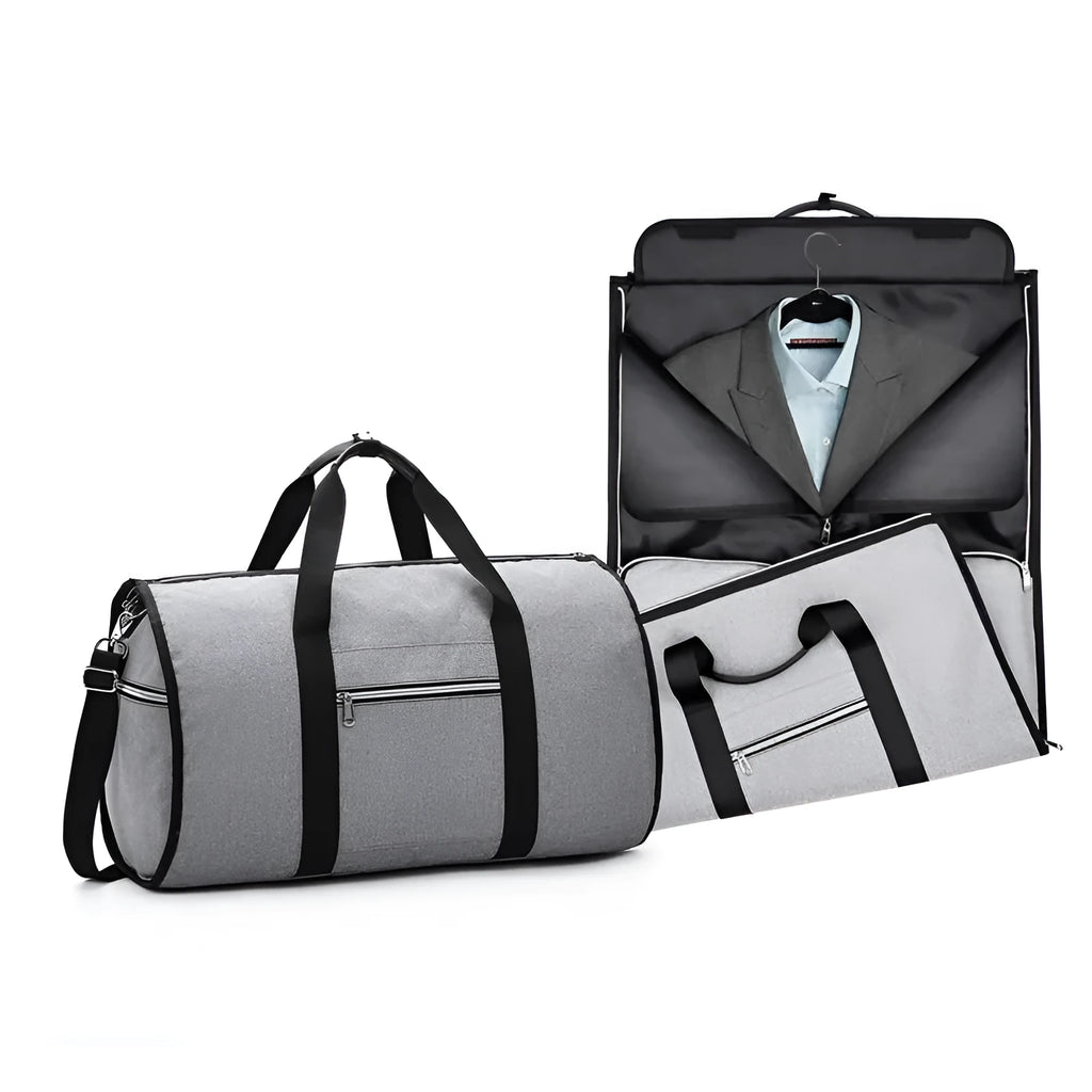 Medium cylinder travel bag in black with zipper pocket, made from waterproof Oxford cloth with 36-55L capacity